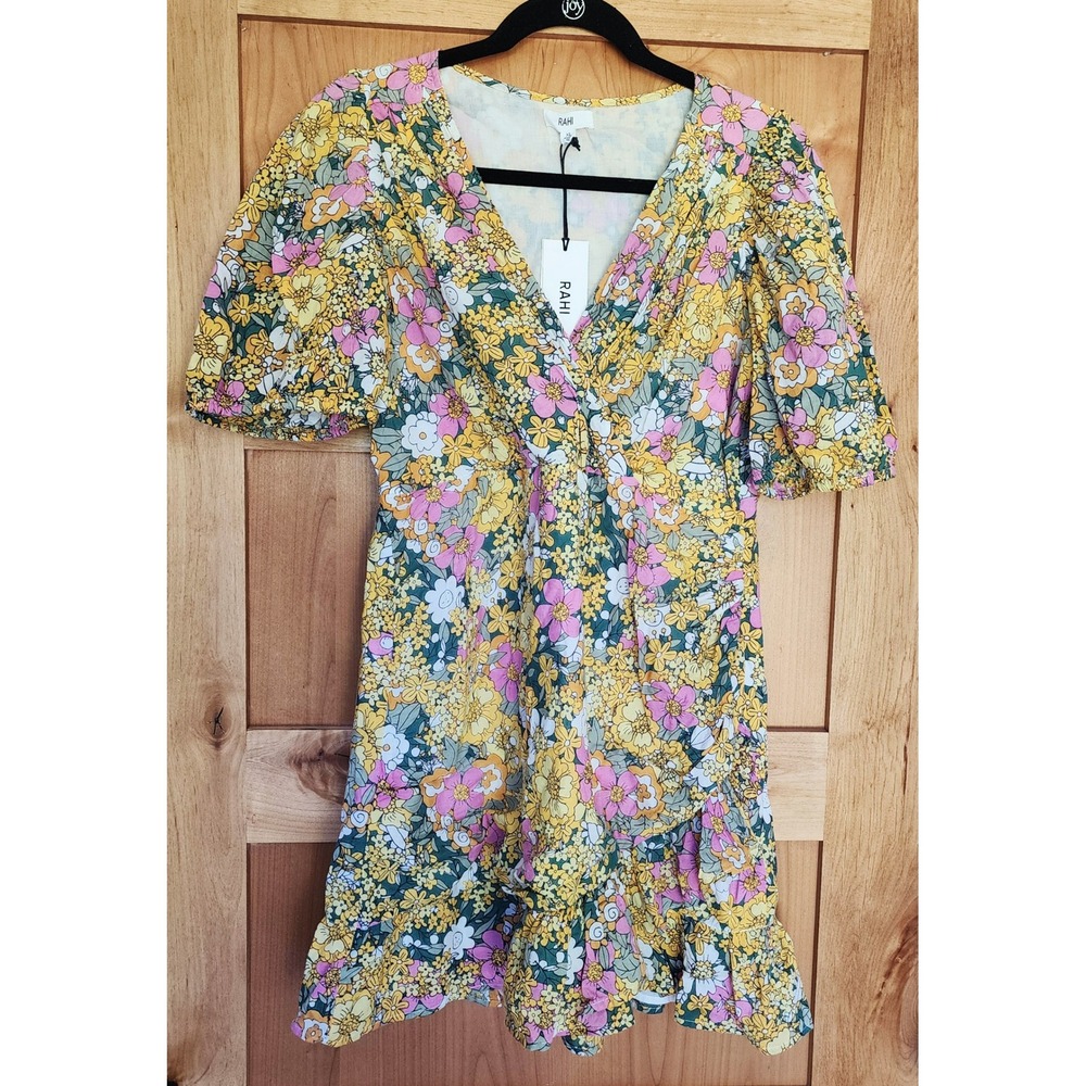 NWT Rahi Anthropologie XL 100% Cotton Dress Lining Floral Puff Sleeve Mini Dress